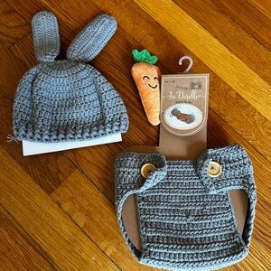 Gray Crochet Bunny Hat and Diaper Cover Set